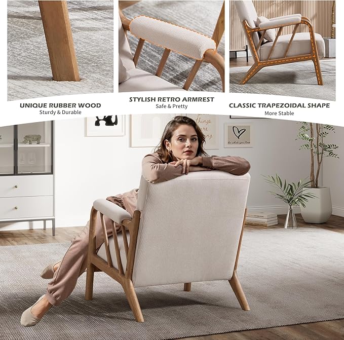 INZOY Accent Chairs Set of 2, Mid Century Modern Accent Chair with Wood Frame, Upholstered Reading Armchair with Corduroy Fabric, Accent Chair for Living Room Bedroom Apartment, Easy Assembly, Beige