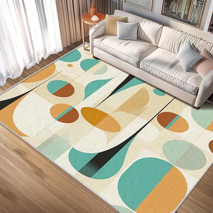 Retro Mid Century Throw Rug 2x3, Washable Modern Geometric Rugs for Entryway Bedroom Kitchen, Abstract MidCentury Area Rug for Home Decor, Non Slip Backing Indoor Floor Mat Carpet - 2 x 3 ft