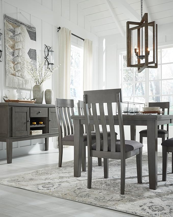 Signature Design by Ashley Hallanden Modern Farmhouse Rectangular Dining Room Butterfly Extension Table with Self-Storing Leaf, Seats Up to 6, Wood, Dark Gray