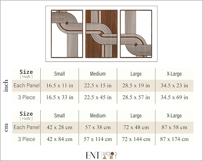 Abstract Wood Wall Art Set of 3, Geometric Curved Line Decorative Panels, Mid Century Modern Wooden Decor, Scandinavian New House Gift for Living Room and Bedroom