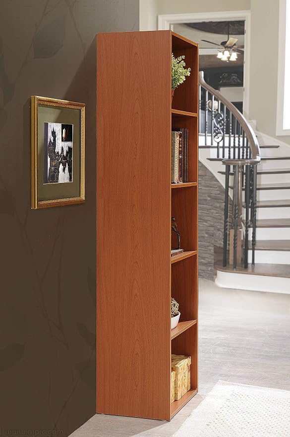 HODEDAH IMPORT 5 Shelve Bookcase cabinet, Cherry