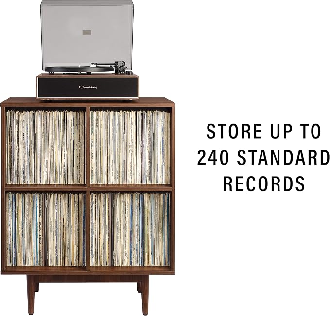 Crosley Furniture Liam Vinyl Record Storage 4 Cube Media Stand for Turntables, Mid-Century Modern Bookshelf, Walnut