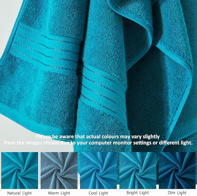 COZYART Crystal Teal/Peacock Blue Bath Towels for Bathroom 2 Pcs, 27x54 Cotton Bath Towel Set Super Soft Highly Absorbent Durable 650 GSM Shower Towels for Daily Use
