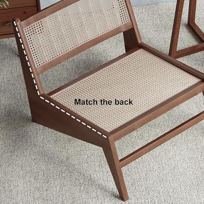 homary Mid Century Modern Chairs Set of 2, Japandi Walnut Rattan and Wood Lounge Chairs Armless Accent Chair for Living Room Bedroom Balcony & Patio
