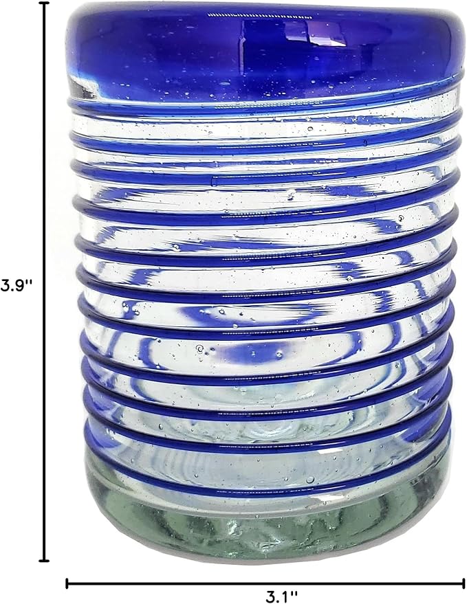 Cobalt Blue Spiral 10 oz Tumblers (set of 6), Recycled Glass, Lead-free, Toxin-Free (Tumbler)