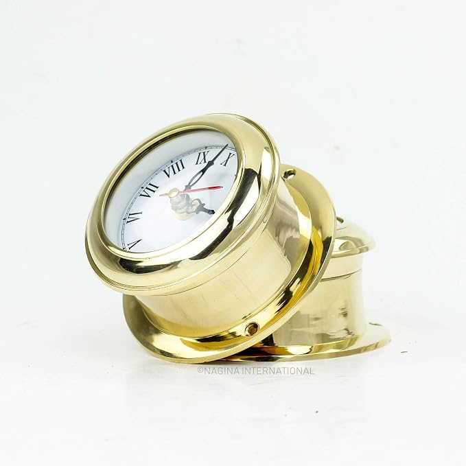 Nagina International MB Ship's Clock Solid Brass Nautical Ships Maritime Timekeeper