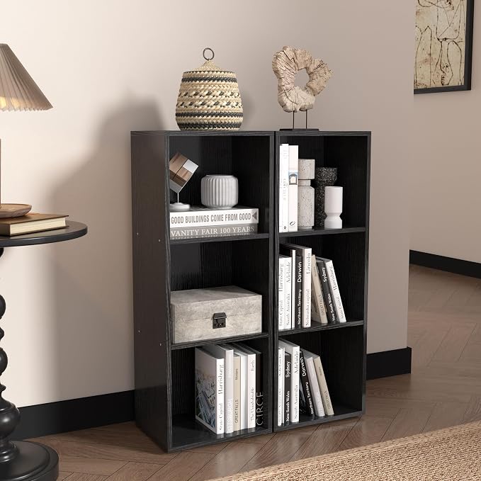 Wooden 3 Cube Storage Organizer, 3 Tier Storage Cubes Storage Display Cubby,Freestanding DIY Closet Shelving Unit for Living Room Bedroom Office(Black, 3 Cube-W(11.8inch)