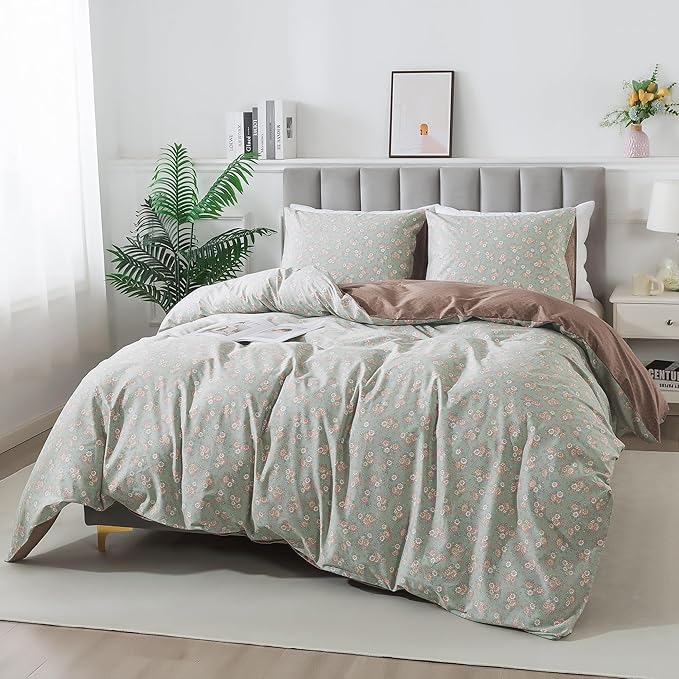 HoneiLife Wildflower Duvet Cover Queen - 100% Cotton Comforter Cover Sets, Floral Duvet Cover Sets,Botanical Bedlinen Set with Zipper Closure & Corner Ties, Vitality