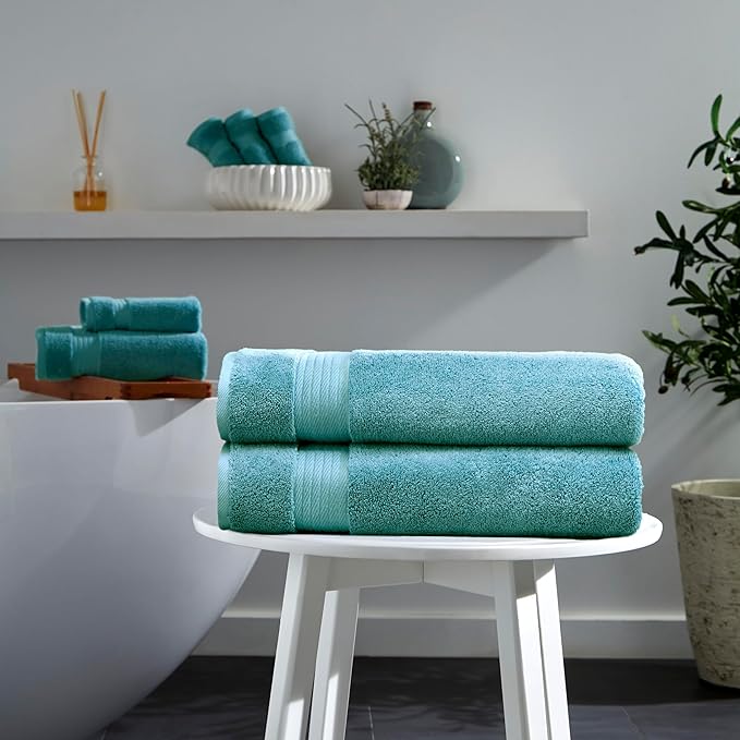 Ozdilek 2-Piece Bath Towels, 30x60 550GSM– 30x60 Inches, 100% Turkish Cotton, Luxury Quick Dry, Extra Large, Fade-Resistant, Eco-Friendly, Spa Towel, Cotton Towel (Milky Blue)