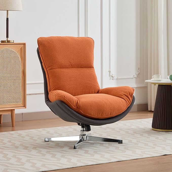LukeAlon Linen Swivel Lounge Chairs Set of 2, Upholstered High Back Accent Chairs with Metal Base Comfy Recliner Chair Modern Single Sofa Chair for Living Room Office, Orange
