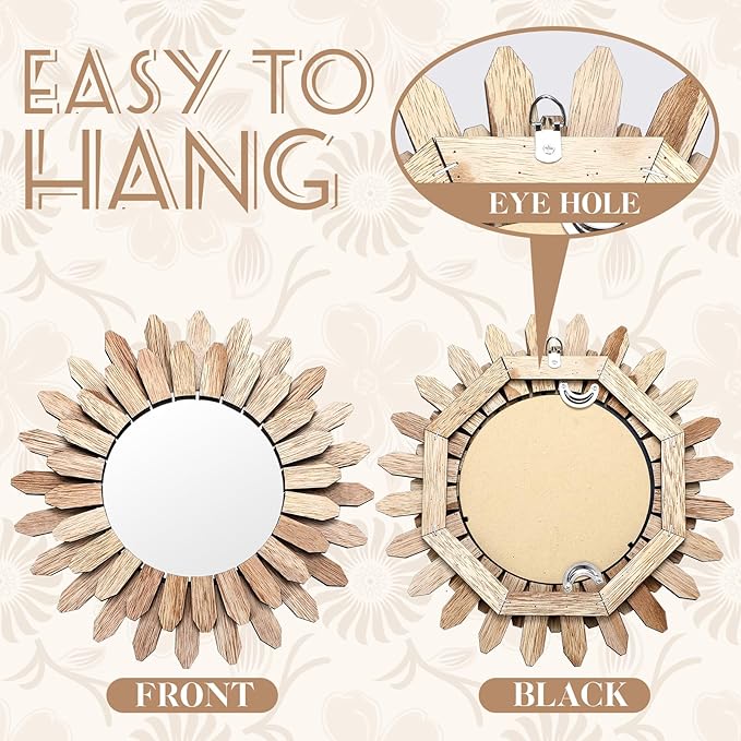 Fourluoo 3 Pack Gold Sunburst Mirrors for Wall Decor Circle Flowers Mirrors Decorative Gold Hanging Wall Art Flowers Mirror for Home Living Dinning Room Bedroom Bathroom Boho Decoration Art (Flower)