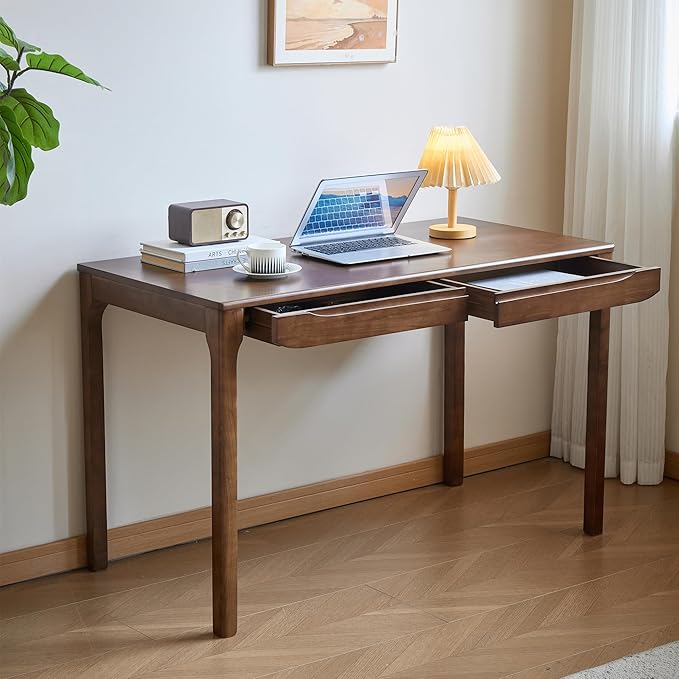 Widen Solid Wood Desk with Drawers,47"X24" Wood Writing Desk for Small Space,Student Computer PC Desks,Home Desks for Work,Gaming Study Desk for Bedroom Escritorios Desk Table (Walnut, 47”)