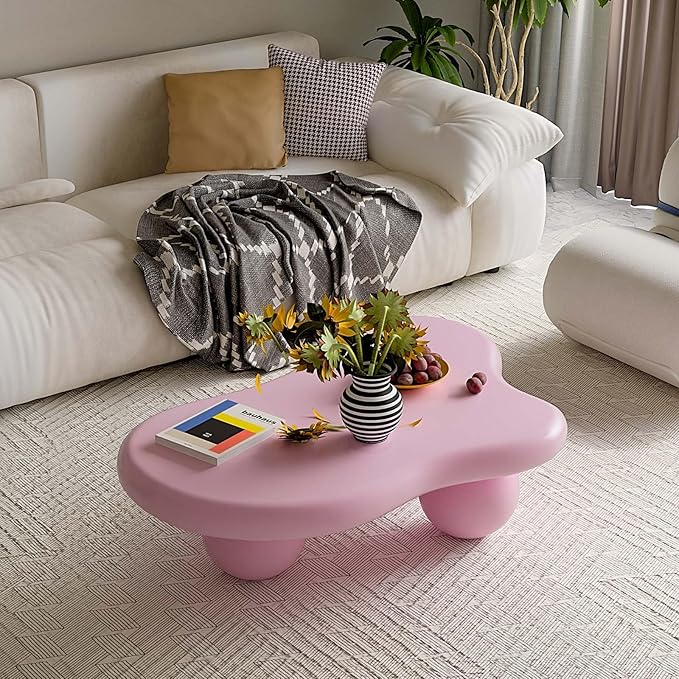 47" Modern Coffee Table Cloud Shape Low Center Table Cute Irregular Indoor Tea Table with 3 Ball Legs for Living Room Apartment