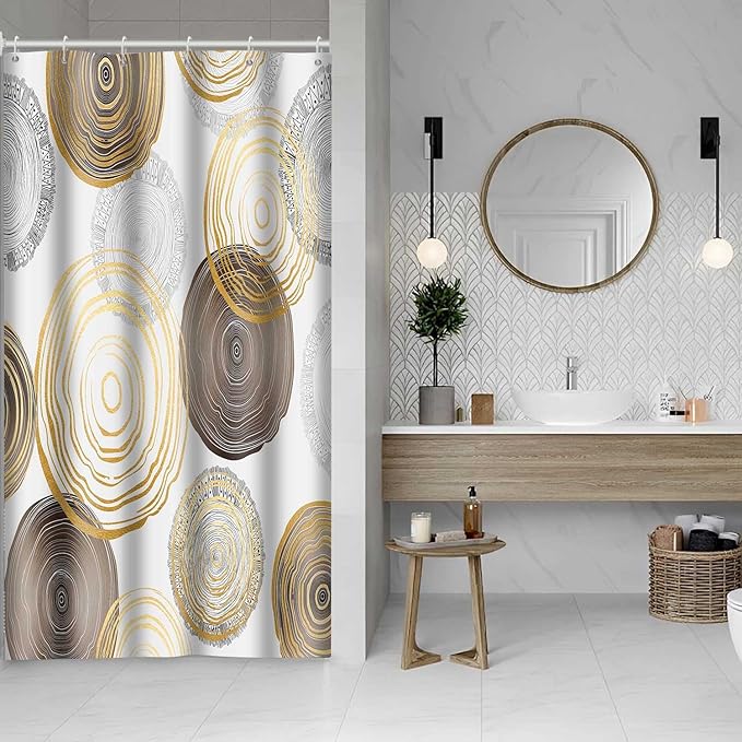 Modern Abstract Shower Curtain, 48x72 inch Polyester, Circle Geometric Pattern Shower Curtain Sets, Mid Century Style Bathroom Curtains Decor Set with 8 Hooks YLOKTP0337