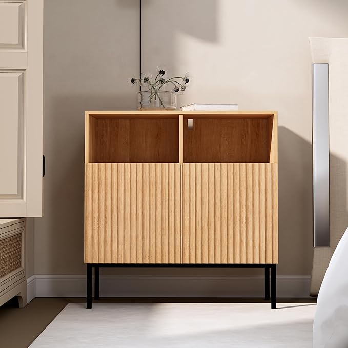 Set of 2 Oxford Fluted Storage Cabinet, Sideboard Buffet Credenza with Doors, Accent Console for Living Dining Room, Entryway