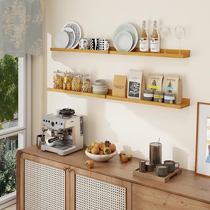 Axeman Picture Ledge Shelf | 24 Inch Oak Floating Shelves Set of 4 | Rustic Wood Wall Shelves with Lip | 24" Oak Picture Shelves for Wall with Ledge | Photo Shelves