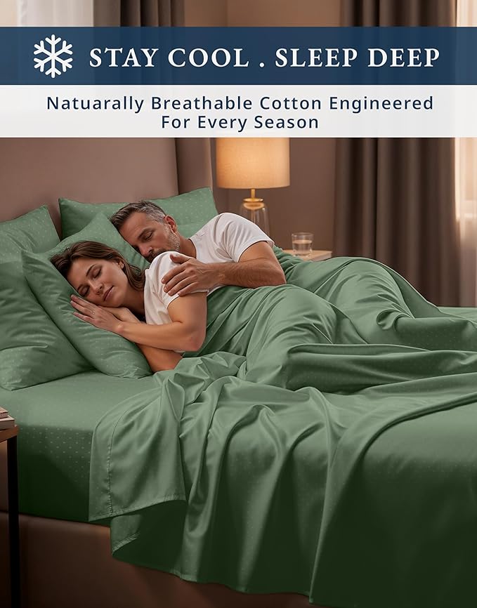 LANE LINEN 100% Egyptian Cotton Bed Sheets - 4PC Full Sheets Set, Long Staple Bedding Sheets, Sateen Weave, Luxury Hotel Sheets, Fits Upto 16" Mattress, Swiss Dot - Iceberg Green