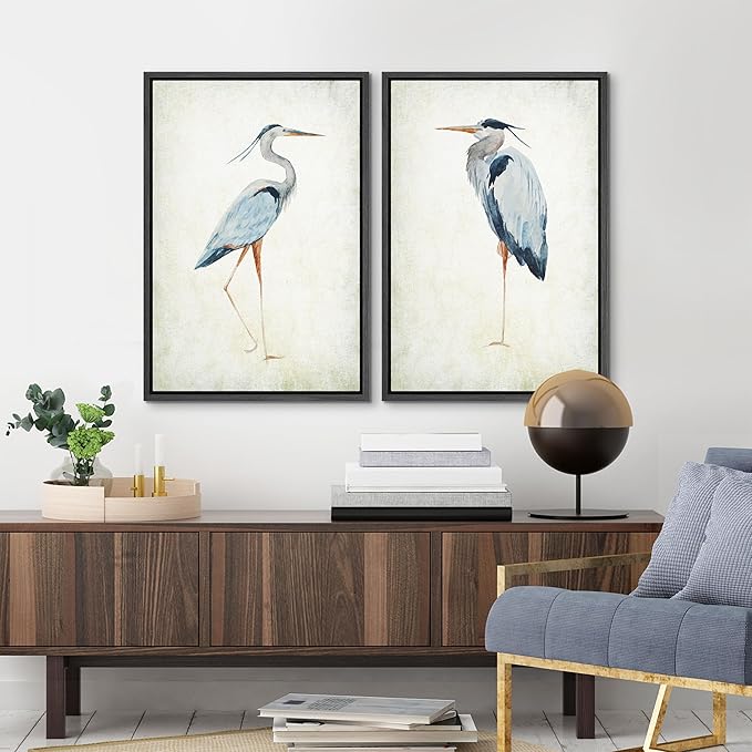 MUDECOR Framed Canvas Print Wall Art Heron Bird Illustrations Modern Art Decorative Bohemian Colorful Chic for Living Room, Bedroom, Office - 16"x24"x2 Black