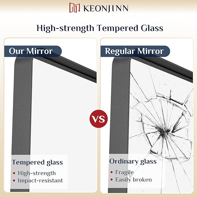 Keonjinn Black Bathroom Mirrors for Over Sink, 36 x 36 Inch Large Square Mirrors for Wall, Rounded Rectangle Matte Black Farmhouse Vanity Mirror, HD Tempered Glass Modern Mirror(Horizontal/Vertical)