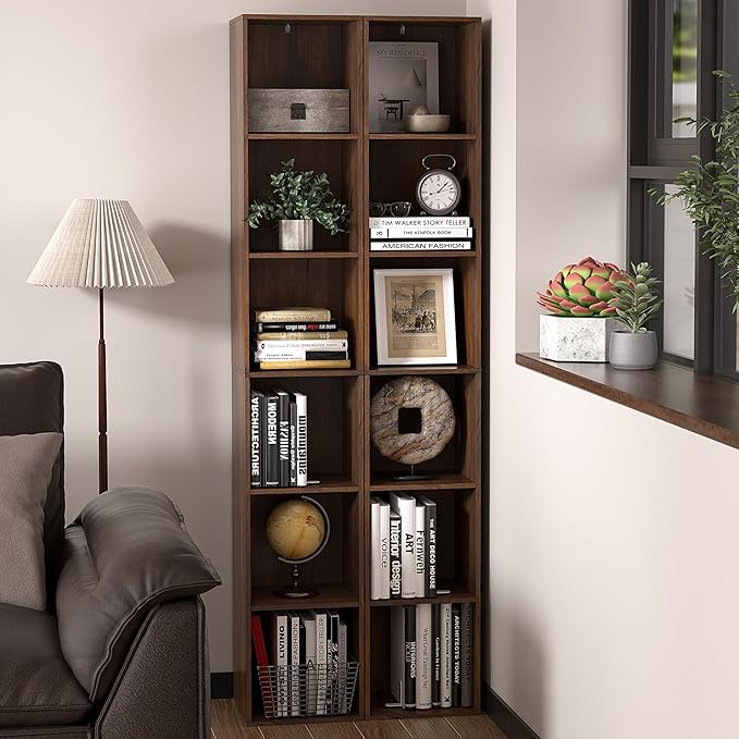 6 Cube Storage Organizer, 6 Tier Cube Low Bookcase Freestanding Storage Display Organizer, Three-Cubes Open Shelf Bookshelf for Home Office (Dark Brown,Black Walnut, 6-Cube)