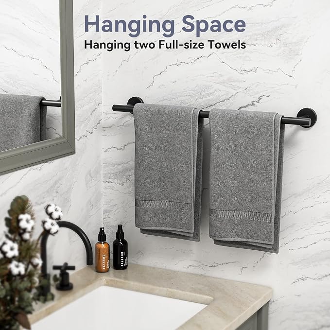 Matte Black Towel Bar, 24 Inch Bathroom Towel Rack (Total Length 26-Inch), Towel Holder Wall Mounted, Thicken SUS304 Stainless Steel Towel Rod Modern Home Decor