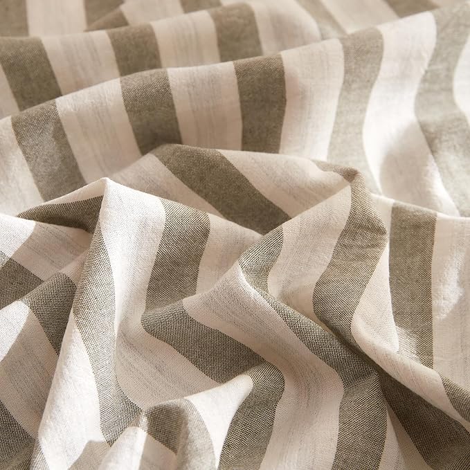 VM VOUGEMARKET Grey Striped Duvet Cover Set Queen 100% Washed Cotton Bedding Set 3 Piece Grey White Stripes Comforter/Quilt Cover with Zipper Closure Corner Ties,Modern Cozy for Boys Men