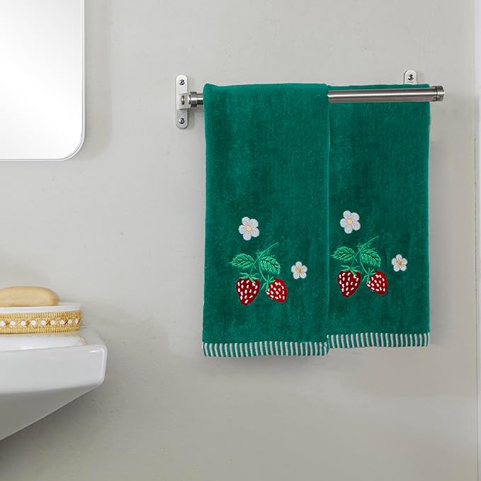 SKL Home Strawberry Vine 100% Cotton Embroidered 2pc Hand Towel Set, Decorative for Bath/Kitchen/Bar & Gift, Green