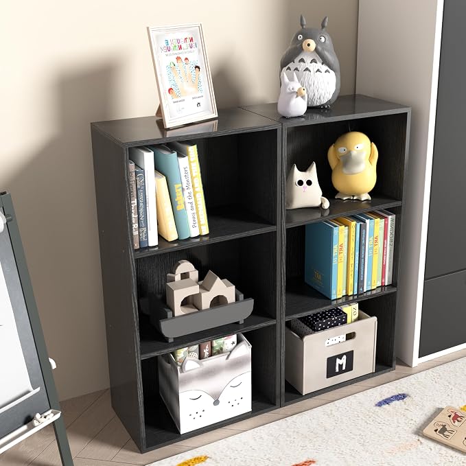 Wooden 3 Cube Storage Organizer, 3 Tier Low Bookcase Freestanding Storage Display Organizer,Versatile Cubes Shelf and Cubby Unit for Any Space