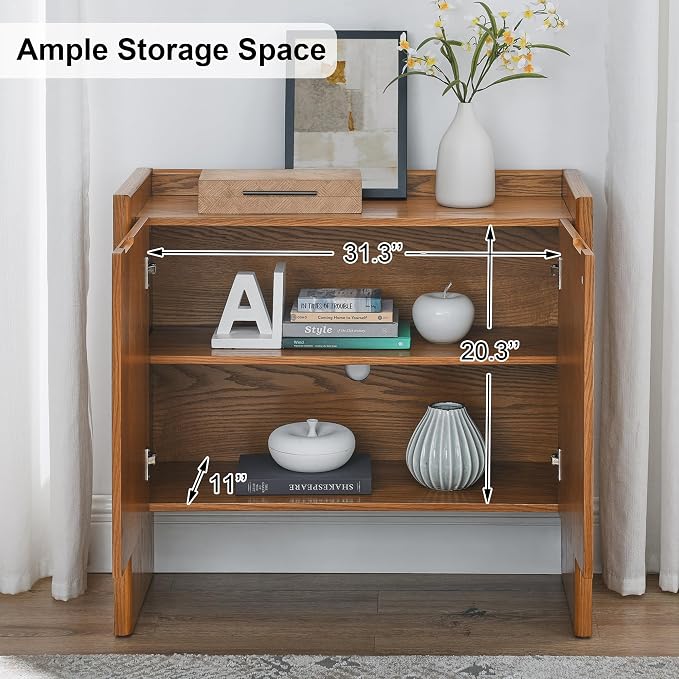 Modern Vintage Small Sideboard 34-Inch Entryway Storage Cabinet Coffee Bar Cabinet with Adjustable Shelf for Living Dining Room Kitchen Hallway, Walnut