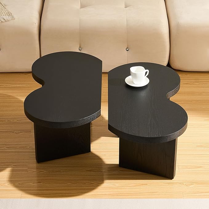 Coffee Table Butterfly Shaped Center Table Wood Modern Accent Table for Living Room Apartment, Black