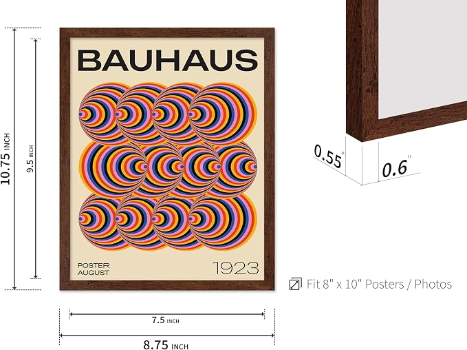 Poster Master Bauhaus Poster - Abstract Spiral Print - Geometric ART - Rainbow ART - Psychedelic Style - Chic Boho - Mid Century Modern - Living Room or Bedroom Decor - 8x10 Brown Framed