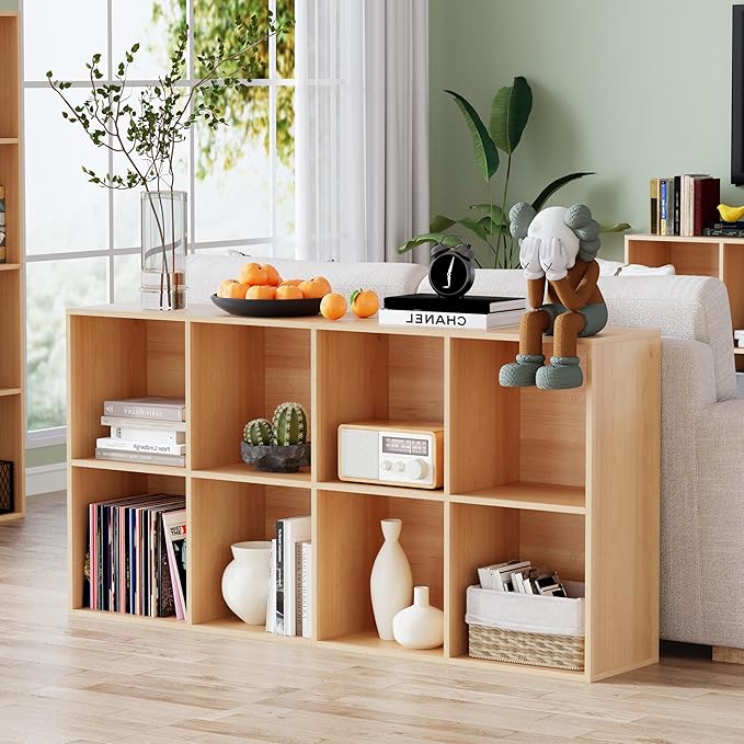 Wooden Storage Organizer with Closed Back Panel, 11in Cube Shelf Opening, Bookshelf, Display Shelf,Closet Cabinet for Home and Office (Natural Oak, 8-Cube 47.8L*9.45W*24.09H)