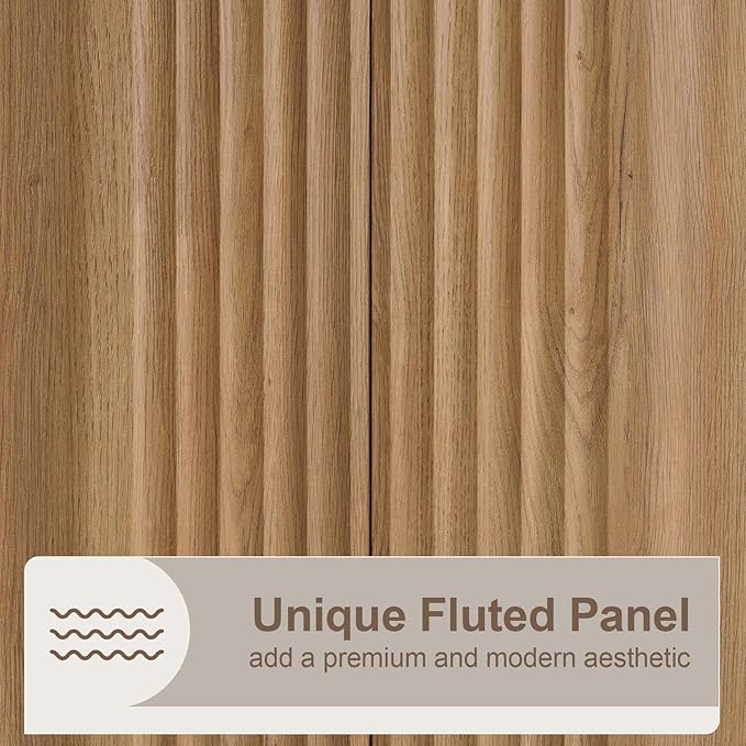 Yechen Buffet Cabinet with Storage, 59" Accent Sideboard Modern Credenza with Doors & Adjustable Shelves Fluted Media Console Wood Coffee Bar Table for Living Kitchen Dining Room