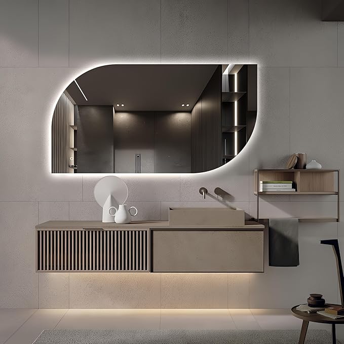 51x27 Inch LED Bathroom Mirror with Lights,Leaf LED Backlit Mirror Irregular,Anti-Fog,Dimmable Light,Asymmetrical Vanity Mirror for Makeup,UL Listed,Room Decor,Horizontal/Vertical