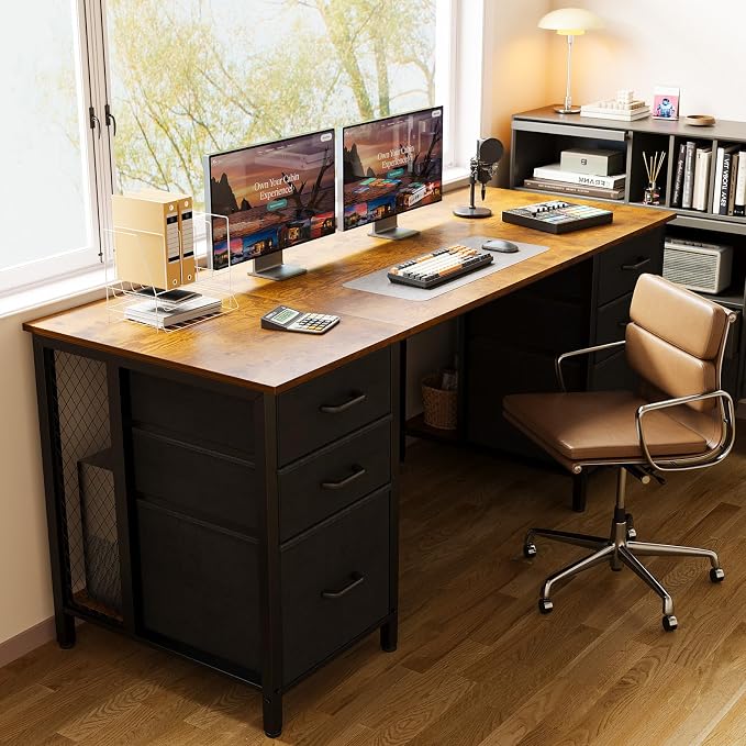 ODK 63 inch Computer Desk with File Drawers Cabinet, Modern Office Desk with Large Storage for Home Office, Study, Gaming, Vintage