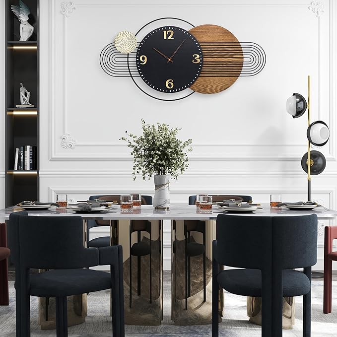 39X20 inch Extra Large Wall Clock - Modern Wood and Metal Decorative Clocks for Living Room, Battery Operated Big Clocks,Silent Non Ticking Hanging Clock for Home Office Wall Art