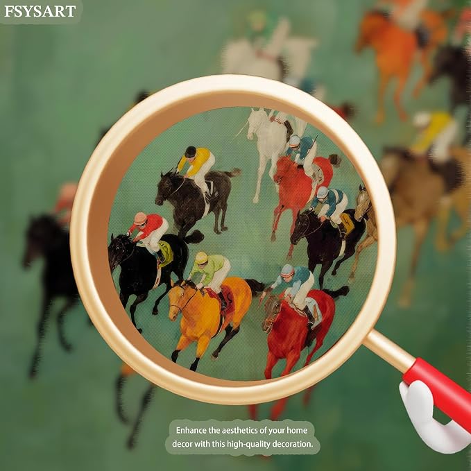Framed Vintage Abstract Wall Art, Retro Horse Racing Scene Poster Prints, Modern Classic Equestrian Canvas Artwork, Energetic Vibrant Sports Wall Decor for Living Room Office Game Room 16x24in