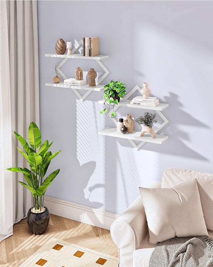 CHOEZON Floating Shelves, Set of 2 Wall Shelves, 2-Tier Hanging Shelves, Wall Shelf Set of 2, for Living Room, Bedroom, Kitchen, Office, Study, White TBJ01P2WB