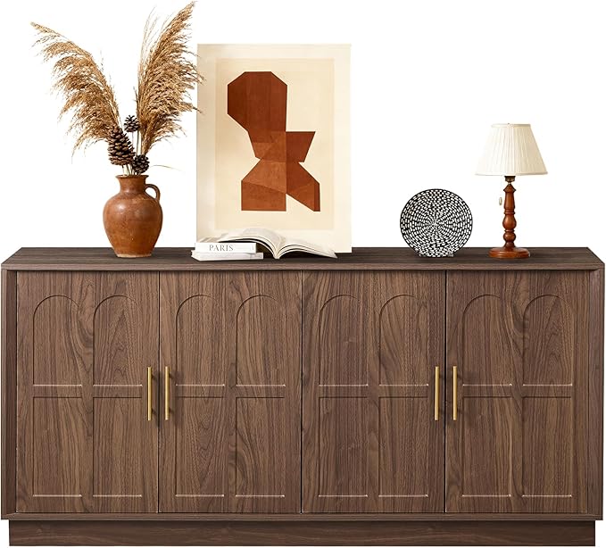 LKTART Sideboard Buffet Cabinet with Storage, Modern Credenza Accent Console Cabinets with Arched Doors, Kitchen Buffet Cabinet for Living Room Dining Room Entryway, Walnut