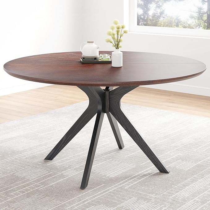 Soohow 47.2" Solid Wood Round Dining Table for 4-6 People with Intersecting Pedestal Base, Circle Kitchen Tables for Dining Room, Kitchen