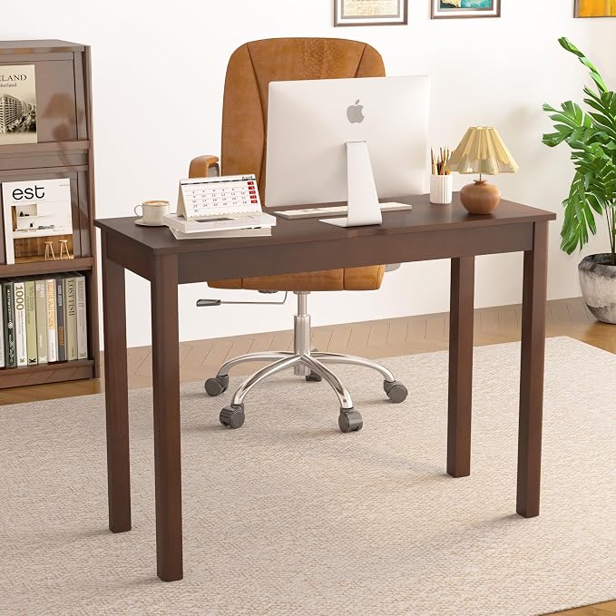 100% Solid Wooden Desk with Drawers - 39 x 16 Inch Mid Century Narrow Desk, Vintage Writing Desks with Drawers, Simple Work Study Table, Small Desks for Small Spaces, Walnut Color