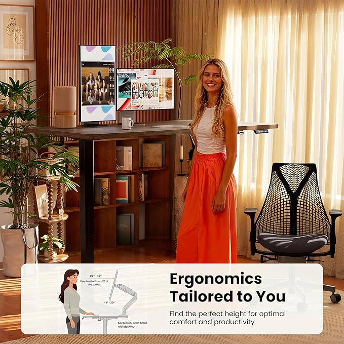 ErGear Height Adjustable Electric Standing Desk, 31.5 x 18.9 Inches Sit Stand up Desk, Memory Computer Home Office Desk with Two-Piece Desktop (Espresso)