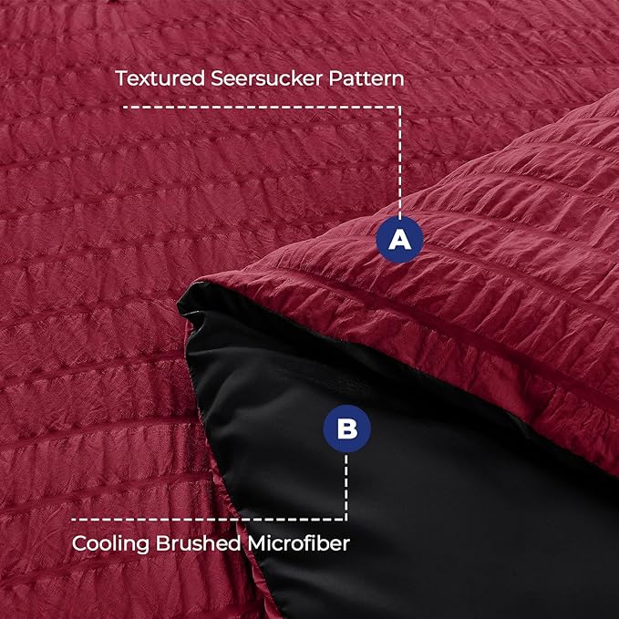 HYMOKEGE Red & Black Full Size Comforter Sets Seersucker 7 Pieces, All Season Luxury Bed in a Bag for Bedroom, Bedding Set with Comforters, Sheets, Pillowcases & Shams