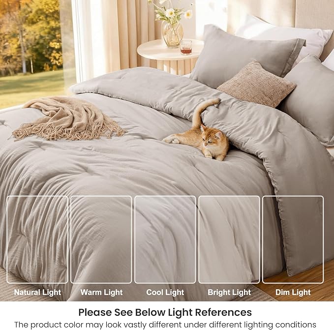 Love's cabin Burlwood Queen Comforter Set, 3-Piece Prewashed Bed Set with 1 Comforter (90 x 90 in) & 2 Pillowcases, Lightweight & Breathable for All Seasons | Soft
