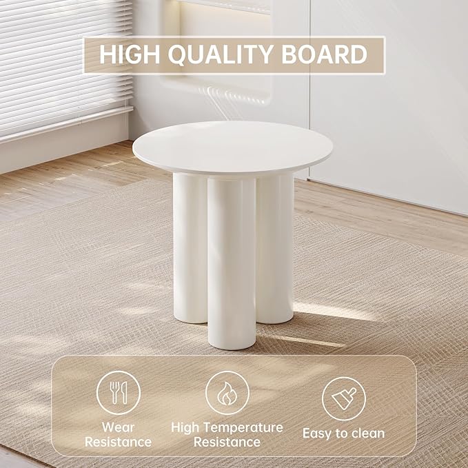 30" Round Dining Table Circular White Kitchen Table for 1-2 Person, Modern Dinner Tables for Kitchen, Living Room, Bar, Small Apartment Space Saving, Table Only