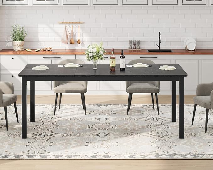 IDEALHOUSE 71 Inch Industrial Dining Table for 4-6 Person Rectangle Kitchen Table with Metal Legs,Round Corners, Writing Desk, for Modern Farmhouse, for Kitchen, Dining Room,Quick Assembly,Wood