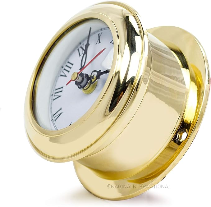 Nagina International MB Ship's Clock Solid Brass Nautical Ships Maritime Timekeeper