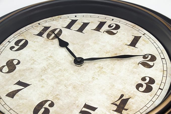 45MinST 18 Inches Retro Wall Clock, Silent Non Ticking Battery Operated Movement, Home/Wall Decor, Easy to Read, Decorate Bedroom/Living Room/Office
