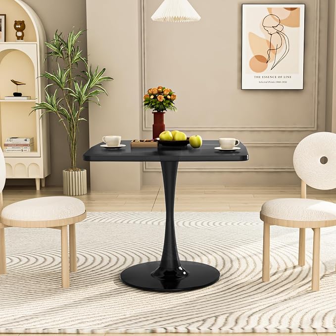 DKLGG Black Tulip Table for 2, Small Dining Table with Pedestal Base, 32 Inch Leisure Design Square Kitchen Table for Dining Room Small Space
