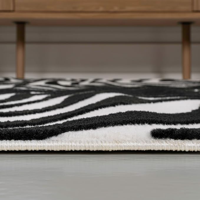 JONATHAN Y Maribo High-Low Abstract Striped Black/White 2x8 Runner Rug Indoor, Non-Shedding, Stain Resistant for Bedroom, Living Room, Kitchen (SCN103F-28)